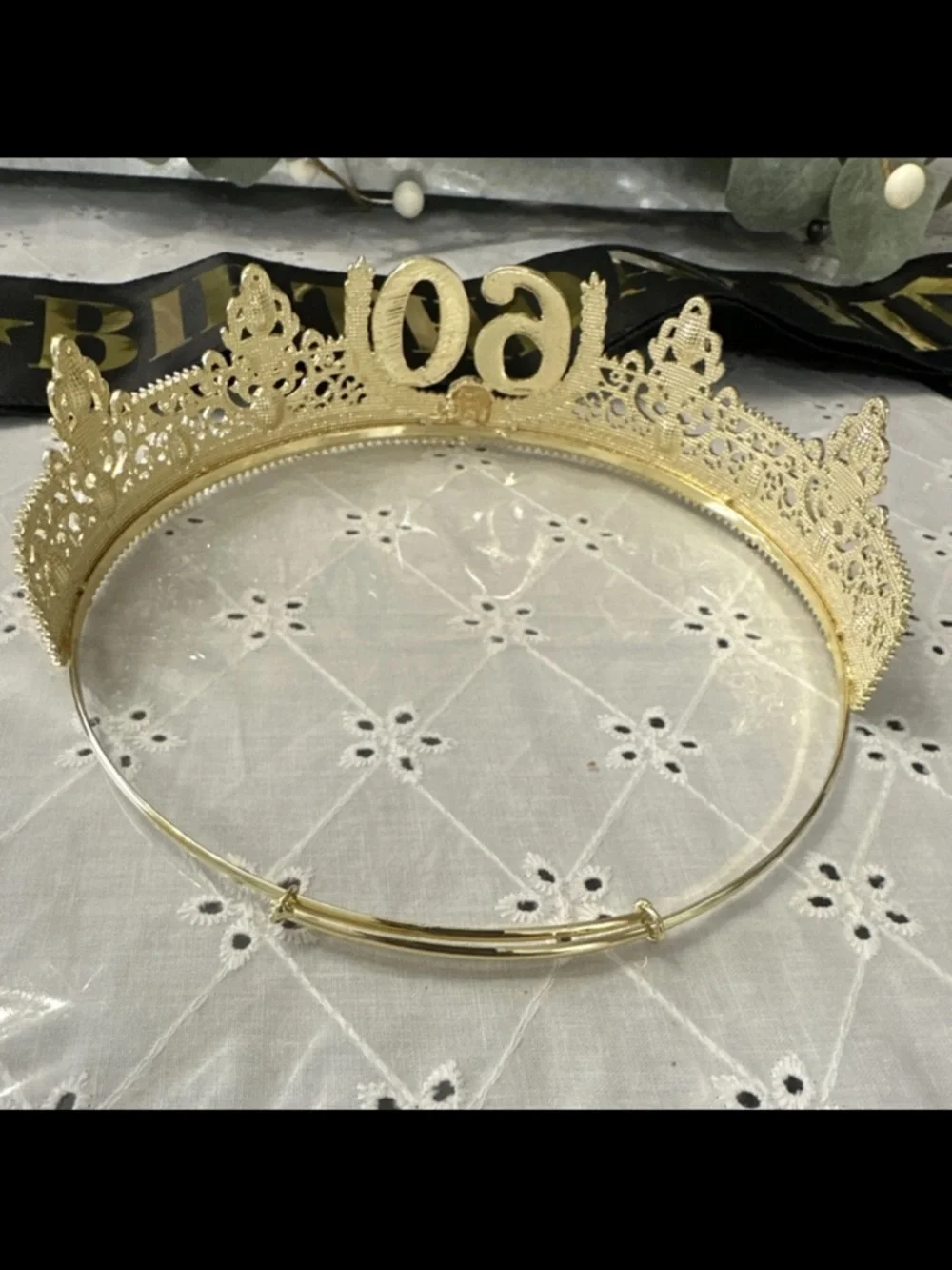 60th Birthday Gold & Black Crown with satchel